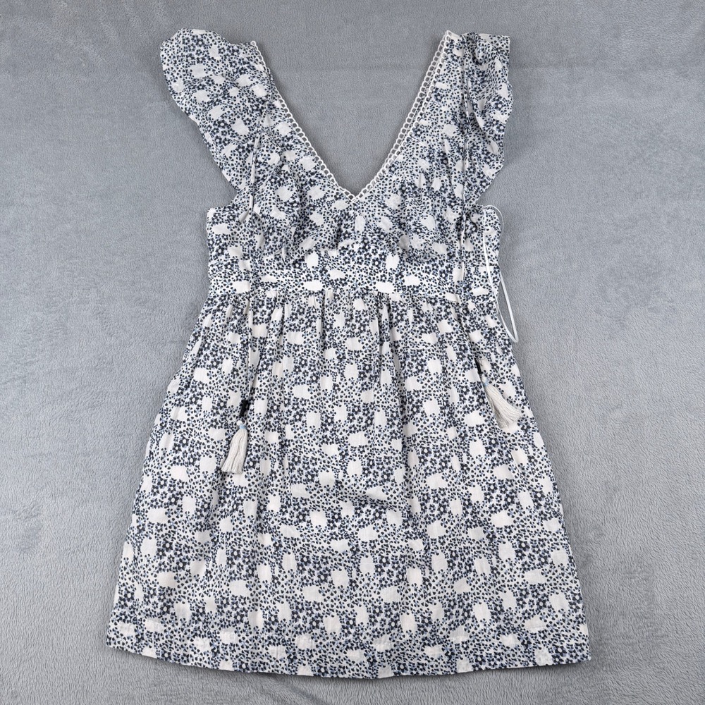 By Anthropologie Blue Floral Flutter Sleeve Mini Dress with Tassels Size S NWT